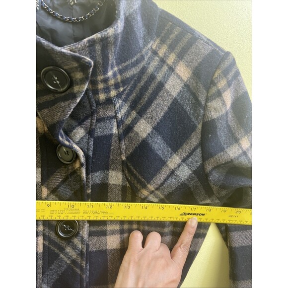 NAF NAF Women's Wool Italian Fabric Trench Style Check Coat.  Size 42 - Picture 5 of 6